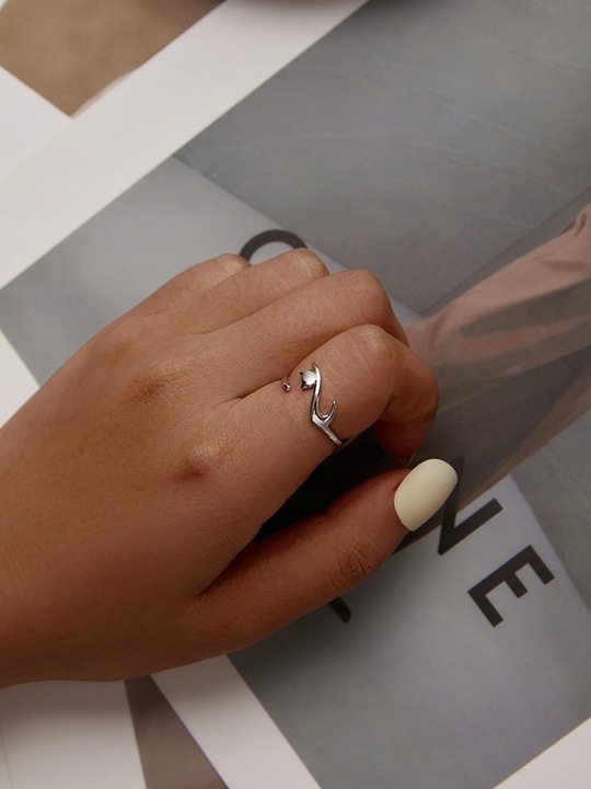 PIERŚCIONEK OTWARTY SREBRNY KOT KOTEK SREBRO 925