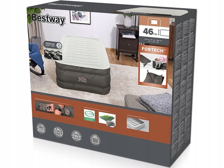 Materac Dmuchany Jednoosobowy do Spania z Pompką 230V Bestway