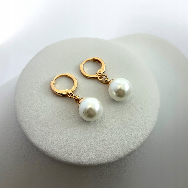 PIĘKNE KOLCZYKI WISZĄCE PERŁY BIAŁE, DELIKATNE 6 MM, STAL CHIRURGICZNA 18K