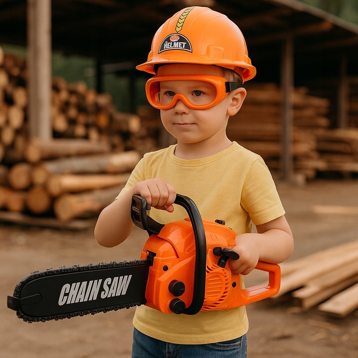 Piła Spalinowa Motorowa Dla Dzieci na Baterie + KASK RĘKAWICE OKULARY