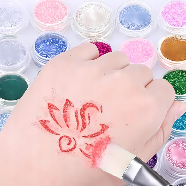 ZESTAW DO ROBIENIA TATUAŻY BROKATOWYCH SZABLONY ZMYWALNE BROKATY DLA DZIECI