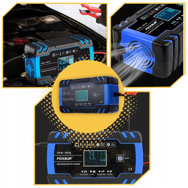 Prostownik AUTOMATYCZNY SAMOCHODOWY FUNKCJA NAPRAWY DO AKUMULATORÓW 12V 24V