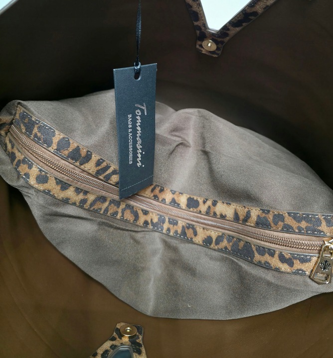 Torebka Damska Panterka Kuferek Shopper Tommasini Modna Duża 3658 Brązowa