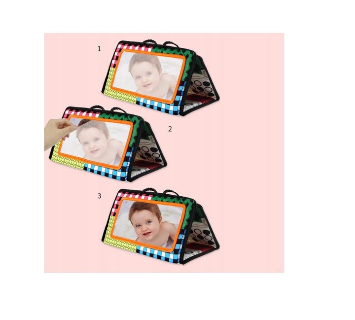 DUŻA KSIĄŻECZKA SENSORYCZNA Z LUSTERKIEM KONTRASTOWA MIĘKKA NAUKA WIDZENIA