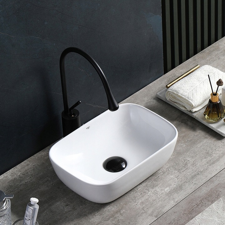 UMYWALKA NABLATOWA CERAMICZNA PROSTOKĄTNA MILO-WH-370 BIAŁA 8