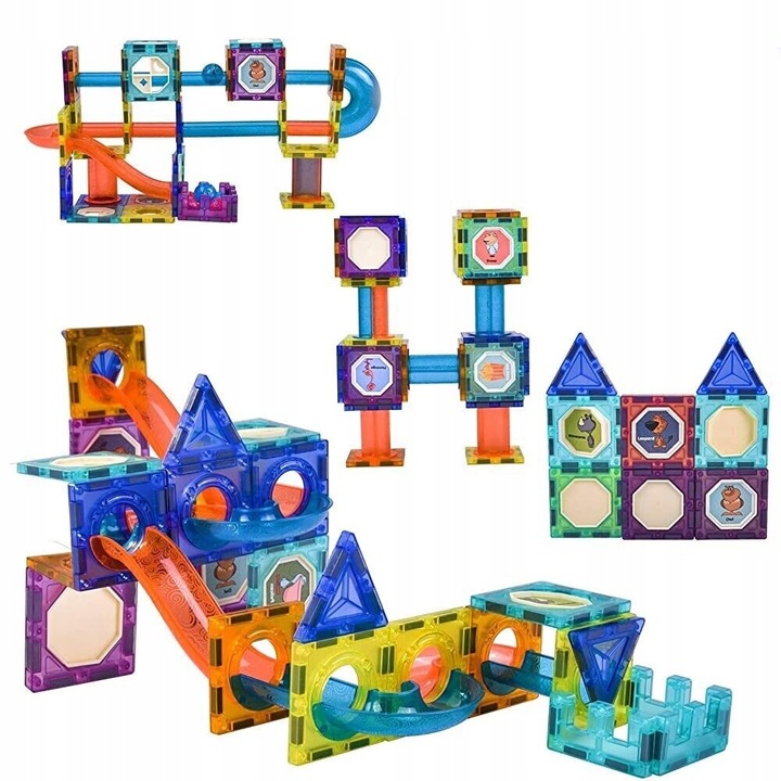 Klocki magnetyczne tor kulkowy zestaw 110 elementów