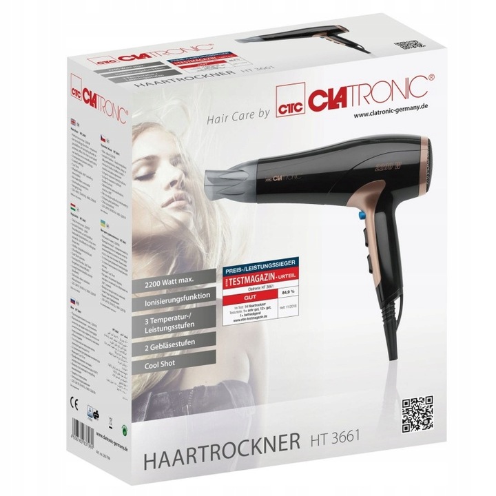 NIEMIECKA PROFESJONALNA SUSZARKA DO WŁOSÓW COOL SHOT ZIMNY NADMUCH 2200W