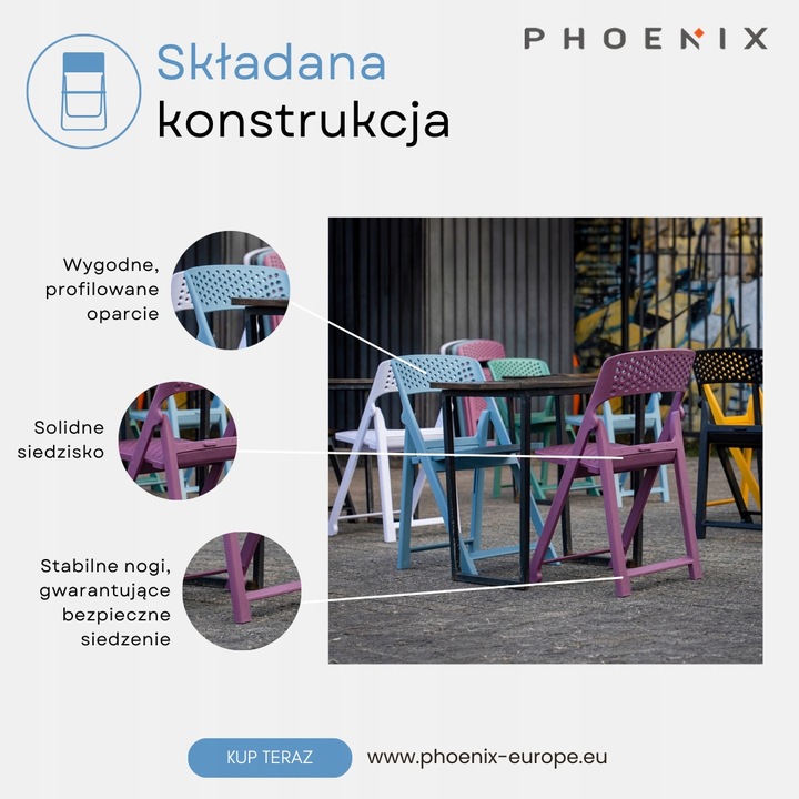Phoenix Flap składane krzesło nowoczesny design PYTHON zielony