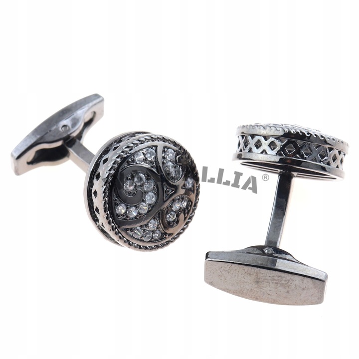 WANDALLIA Spinki do mankietów SP-MN-416 Okrągłe Czarne Klasyczne Ślubne