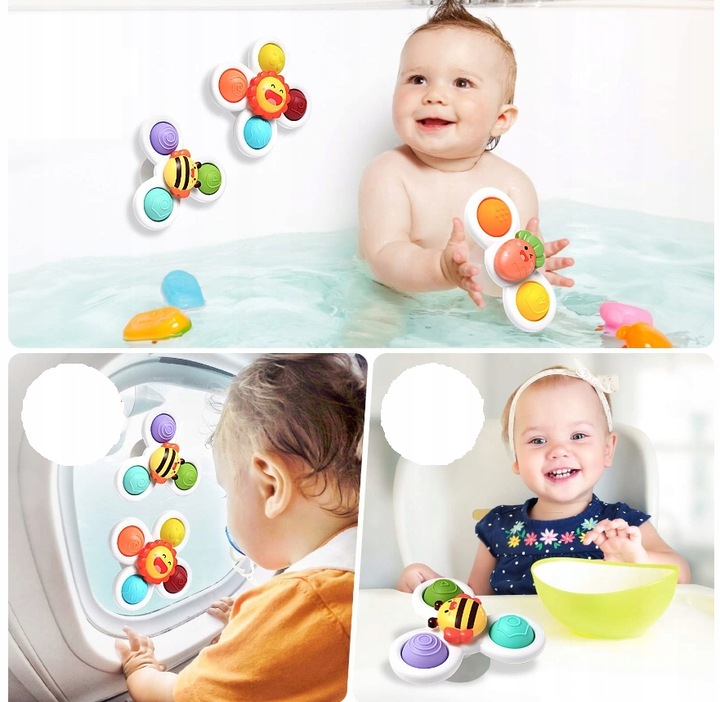 FIDGET SPINNER Z PRZYSSAWKĄ SENSORYCZNY OBROTOWY GRZECHOTKA KĄPIEL 3 SZTUKI