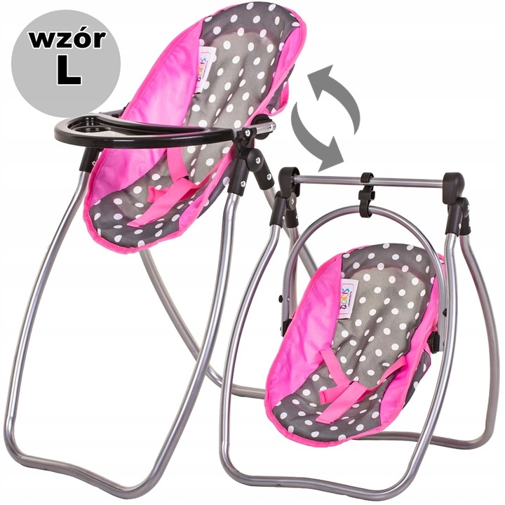 DUŻE KRZESEŁKO DO KARMIENIA lalek BUJAK HUŚTAWKA zestaw dla lalek 3w1
