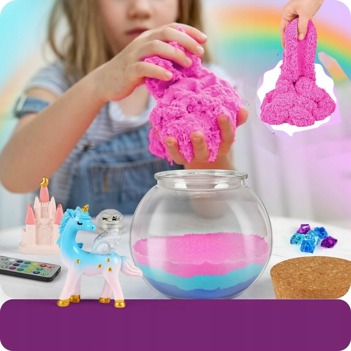 ZESTAW KREATYWNY JEDNOROŻEC MAGICZNE TERRARIUM AKWA DIY LAMPKA LED KRYSZTAŁ