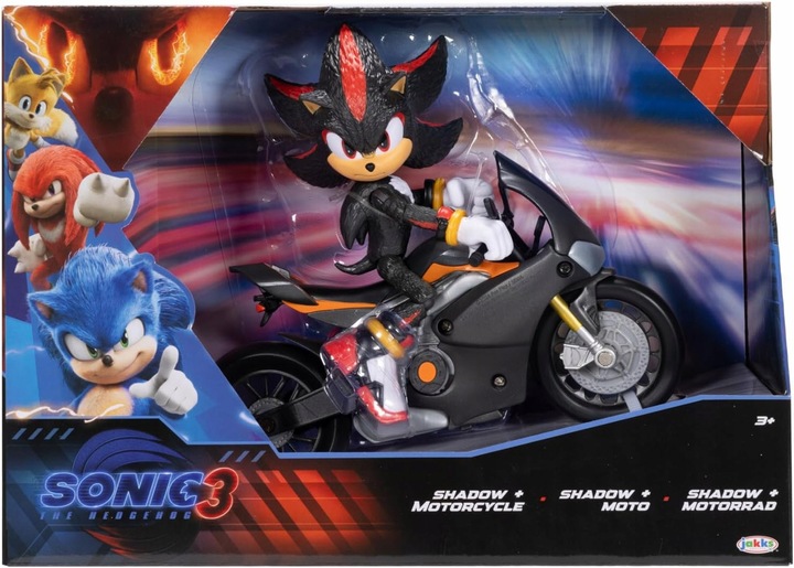 SONIC 3 THE HEDGEHOG FIGURKA SHADOW + CZARNY MOTOCYKL ZESTAW RUCHOME KOŁA