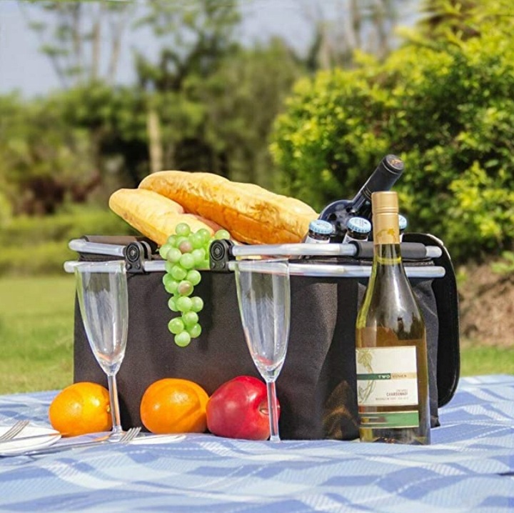 DUŻY KOSZ PIKNIKOWY KOSZYK TERMICZNY CZARNY + 2x WKŁADY MROŻĄCE 500ml 2szt.