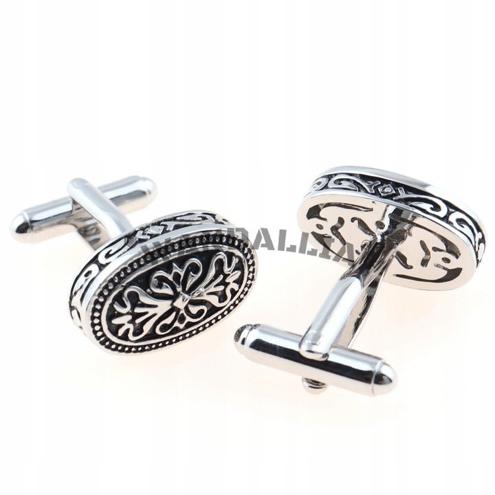 WANDALLIA Spinki do mankietów SP-MN-455 Owalne Srebrne Klasyczne Męskie