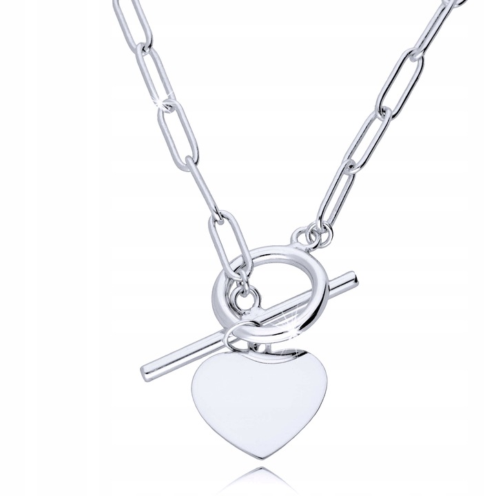 Srebrny Naszyjnik 925 Łańcuch Serce Kółko Grawer