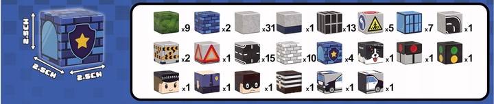 KLOCKI MAGNETYCZNE 2,5cm kostki piksele zestaw POLICJA miasto 110 elementów