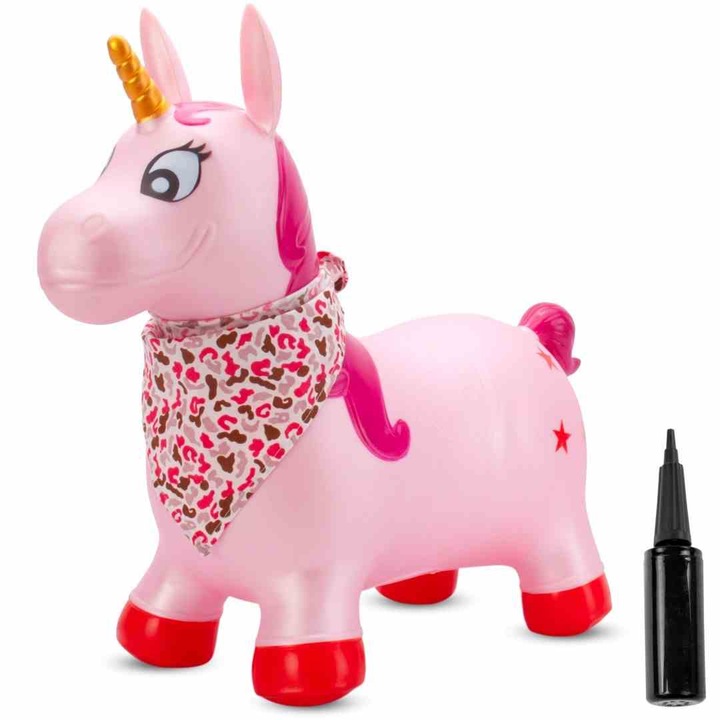 Skoczek gumowy dla dzieci JEDNOROŻEC 60 cm różowy perłowy z bandaną do skak