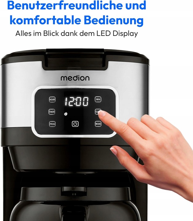 Ekspres przelewowy MEDION 1.25L 900W,Reg.aromatu,do 10 filiżanek,TERMOS