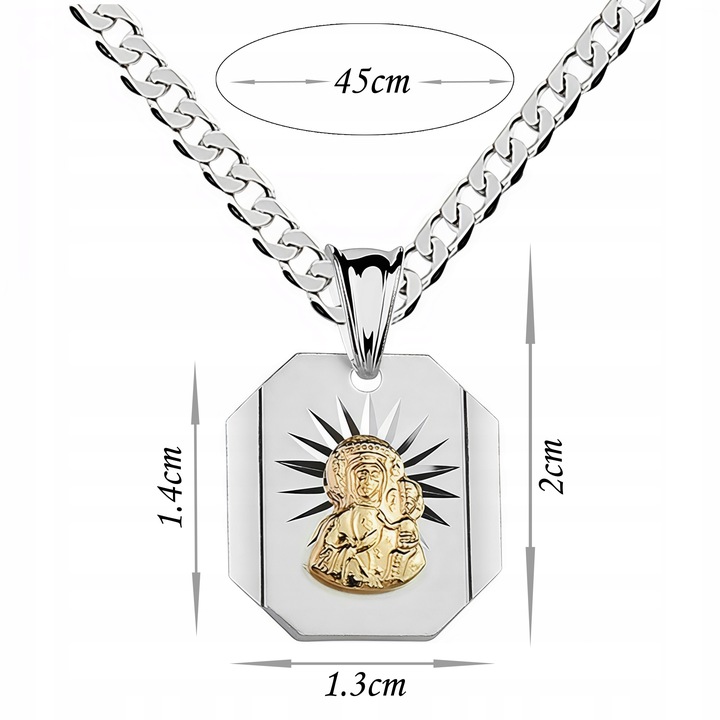 Srebrny łańcuszek 45cm pancerka medalik 925 pozłacana Matka Boska Komunia