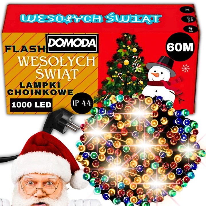 LAMPKI CHOINKOWE 1000 LED FLASH ZEWNĘTRZNE WEWNĘTRZNE ŚWIĄTECZNE MULTIKOLOR