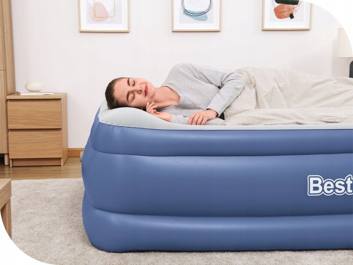 Duży Materac Dmuchany Welurowy Łóżko do Spania z Pompką Bestway MODEL 2025