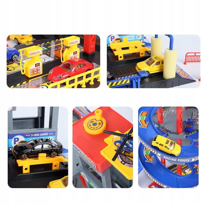 Duży parking garaż wielopoziomowy Tor Winda 4 Autka Helikopter