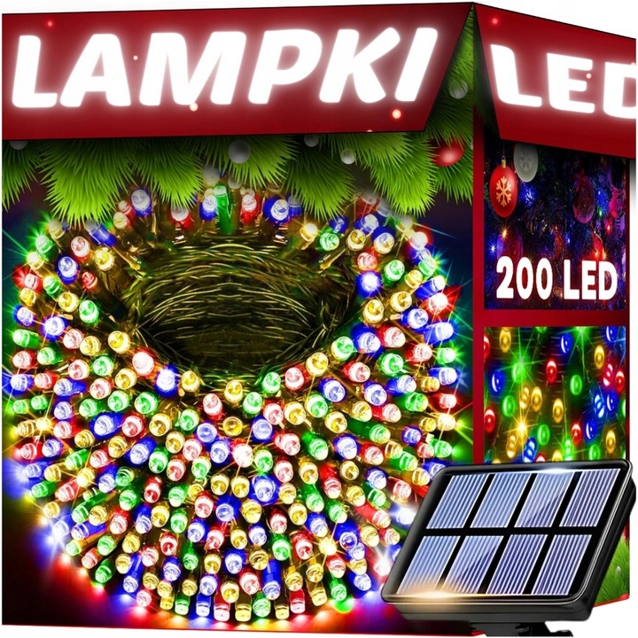ŚWIĄTECZNE LAMPKI CHOINKOWE SOLARNE 200LED ZEWNĘTRZNE MULTIKOLOR 22M