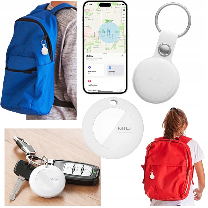 Lokalizator GPS MiTag MiLi do iOS + Etui Brelok do plecaka kluczy dla psa