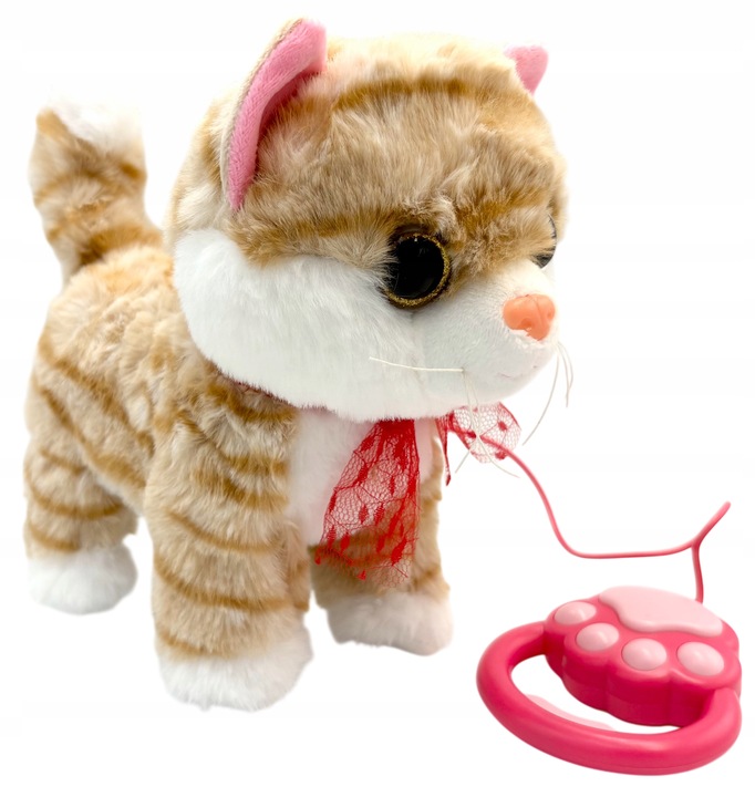 Kotek na smyczy interaktywny kot pluszowy chodzący kotek na baterie rudy sm