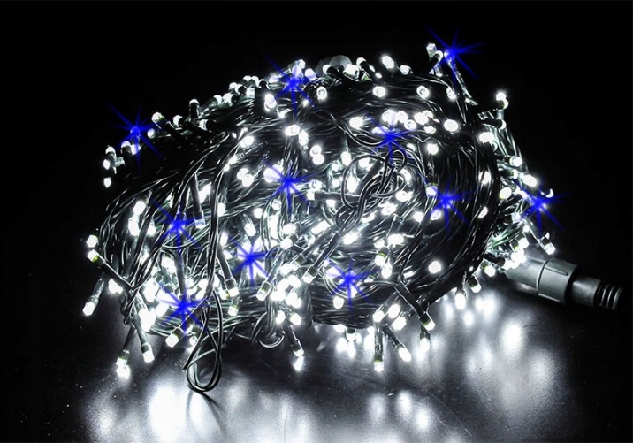 LAMPKI CHOINKOWE 1000 LED BIAŁE ZIMNE + NIEBIESKI FLASH FLESZ BŁYSK ZEW 70M