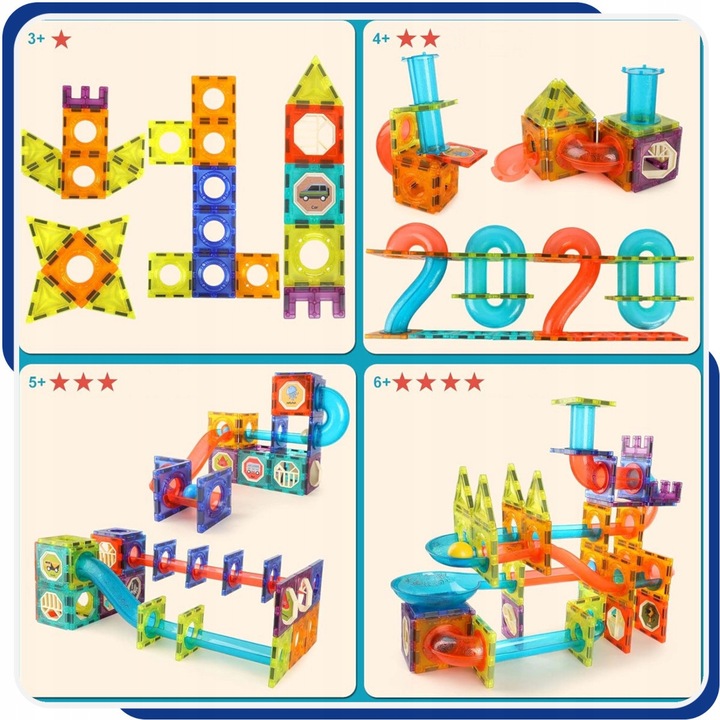 Klocki MAGNETYCZNE KONSTRUKCYJNE świecący tor 202 el 3D Zabawka edukacyjna