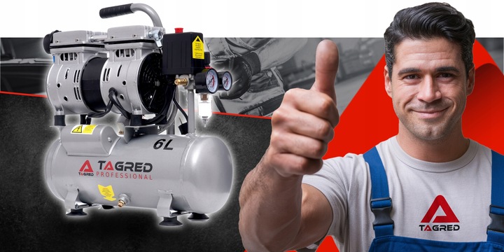 SPRĘŻARKA KOMPRESOR BEZOLEJOWY MOCNY WYDAJNY 6L 550W DWA TŁOKI R2 10 BAR