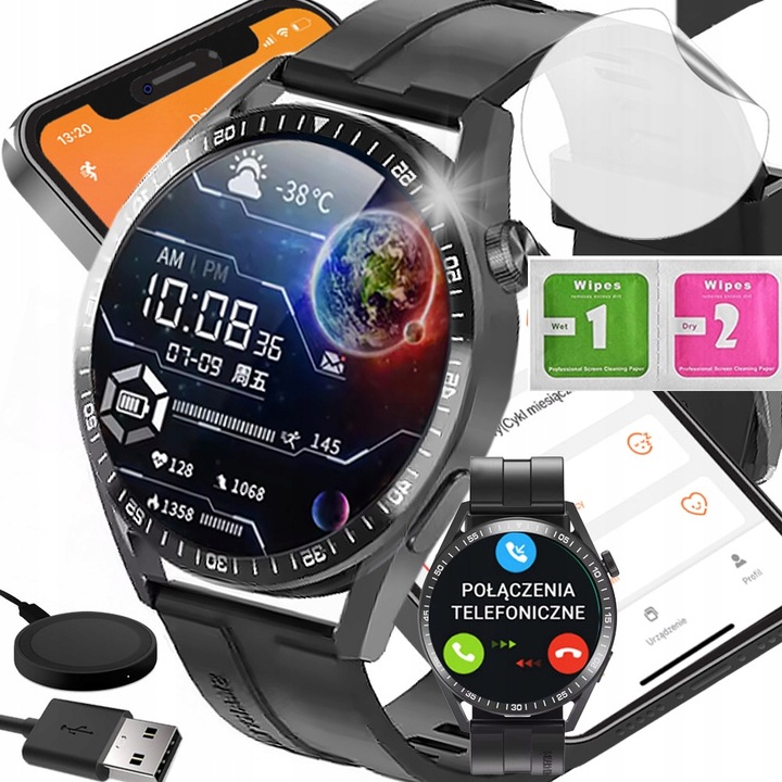 SMARTWATCH ZEGAREK MĘSKI POLSKIE MENU ROZMOWY SPORT SMART WATCH MĘSKI
