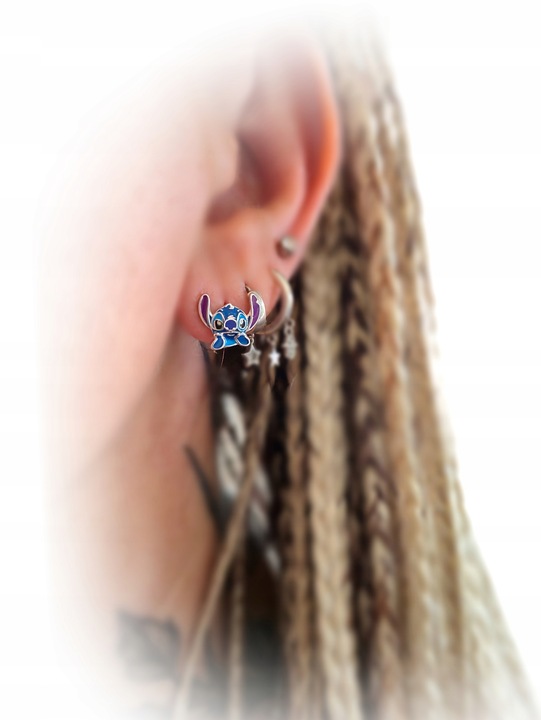 Pr.925 Srebrne bajkowe kolczyki Stich dla dziewczynki - HIT kolorowy Stitch