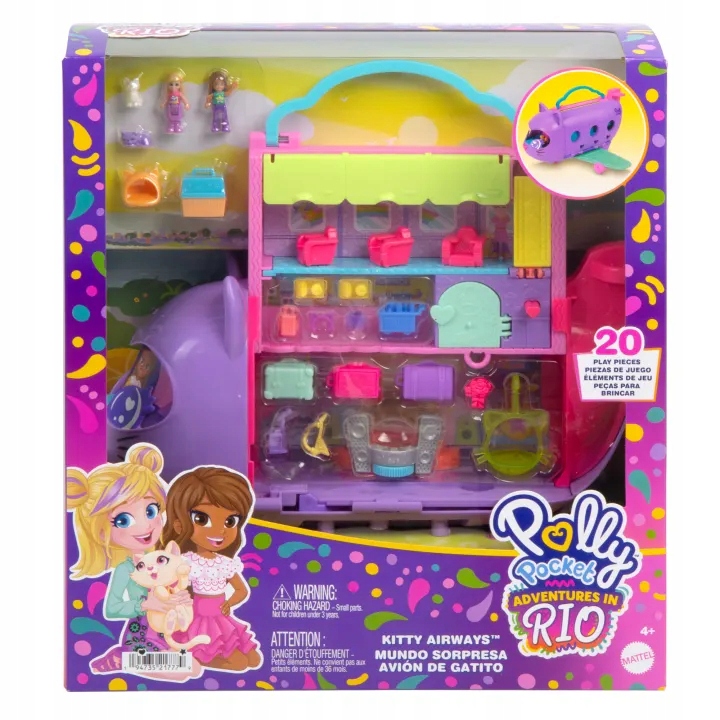 POLLY POCKET KOTOLOT ZESTAW KOCI SAMOLOT + 2 LALKI I AKCESORIA HWP19