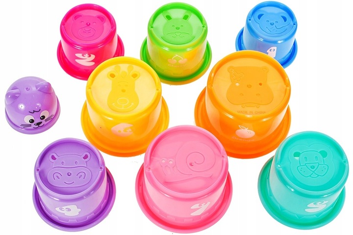 PIRAMIDA WIEŻA Z KLOCKÓW KUBECZKÓW DO ZABAWY WODY KLOCKI DLA DZIECI ZABAWKA