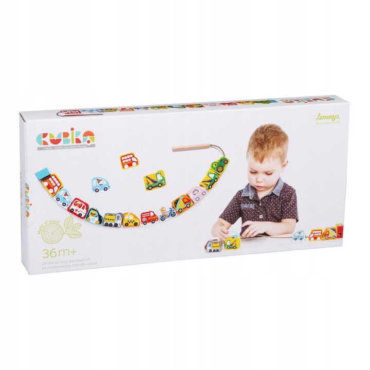 AUTKA NA SZNURKU SAMOCHODZIKI DREWNIANE NAWLEKANKA ZESTAW KOLOROWY