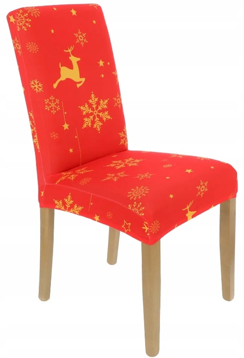 ZESTAW 6 SZT POKROWIEC NA KRZESŁO CZERWONY ŚWIĄTECZNE WZORY ELASTYCZNY UNIW