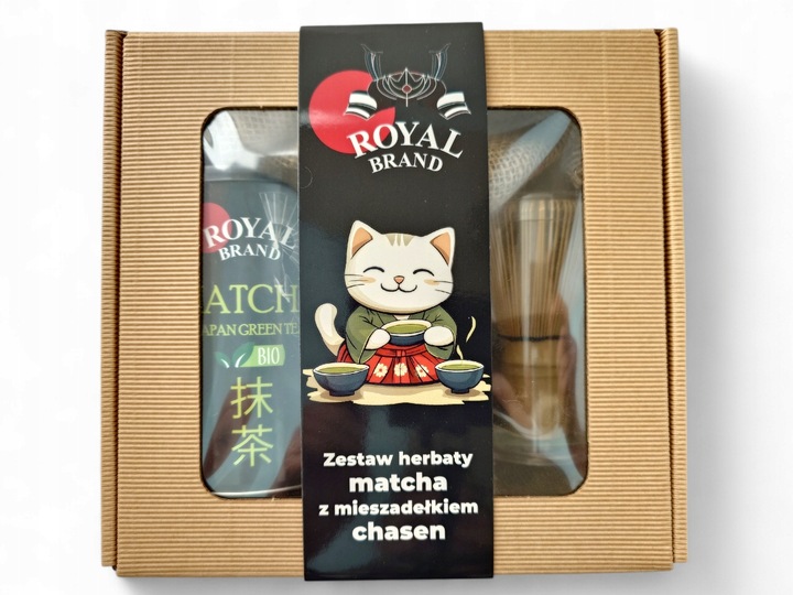 Zestaw Do Herbaty Matcha Japoński Bio 100 g z Miotełką Chasen Bambusową Kot