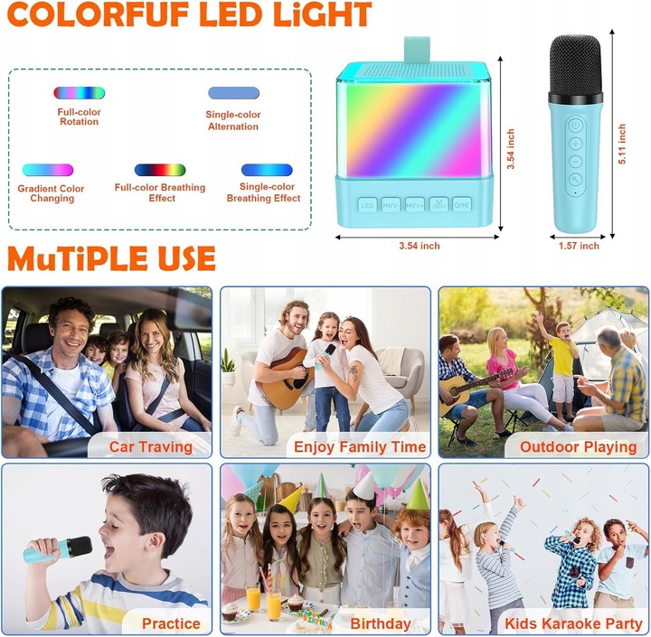 Maszyna do Karaoke dla Dzieci z Mikrofonem Bezprzewodowym| Bluetooth | LED
