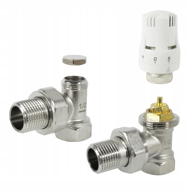 ZESTAW TERMOSTATYCZNY KĄTOWY Z NASTAWĄ WSTĘPNĄ ZAWÓR ZASILAJĄCY POWROTNY