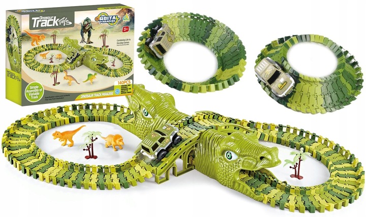 Tor Wyścigowy Park Dinozaurów Segmentowa Budowa XL 140 el. Akcesoria 210cm
