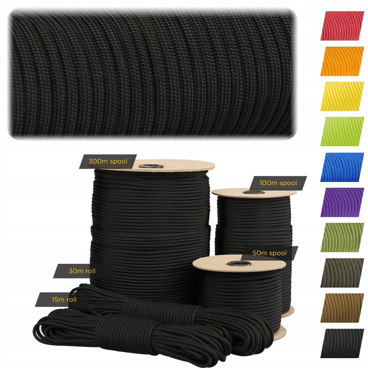 Linka EDCX 4mm Paracord 550 - (Black, 50 m)