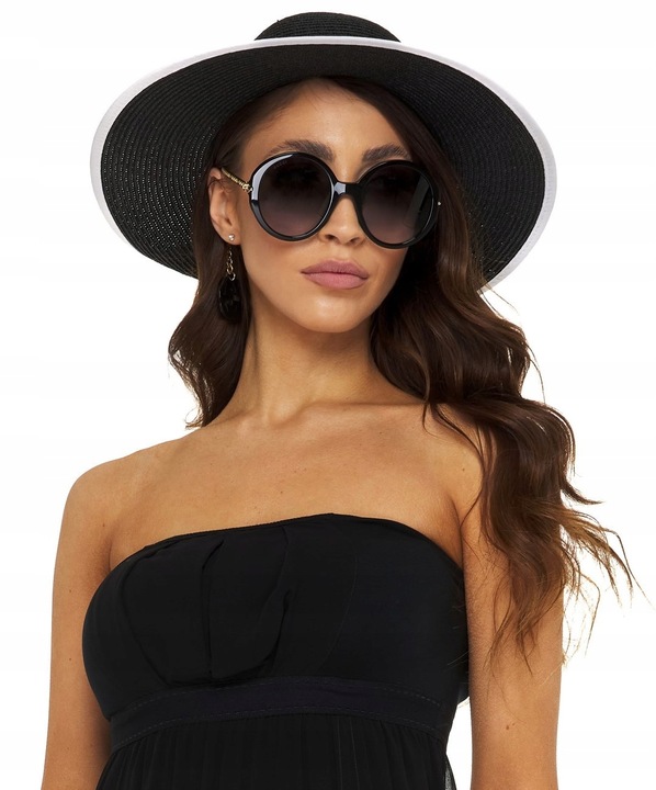 KAPELUSZ CZARNY SŁOMIANY SŁOMKOWY na lato EKO SŁOMKA z kokardą elegancki