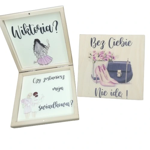 Pudełko eko zaproszenie dla świadka świadkowej nadruk uv wzory ślub wesele