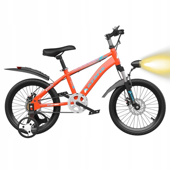 ROWER DZIECIĘCY ROWEREK 16 CALI TARCZE KOŁA BOCZNE AMORTYZATOR OSŁONA LED