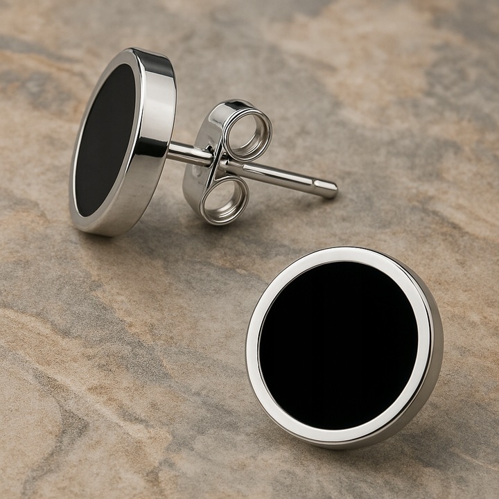 Srebrne kolczyki czarne wkrętki sztyfty stal szlachetna 316 chirurgiczna