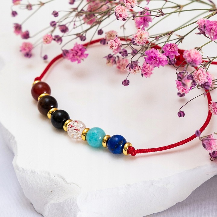 STRZELEC ZNAK ZODIAKU BRANSOLETKA czerwona na sznurku z kamieni naturalnych