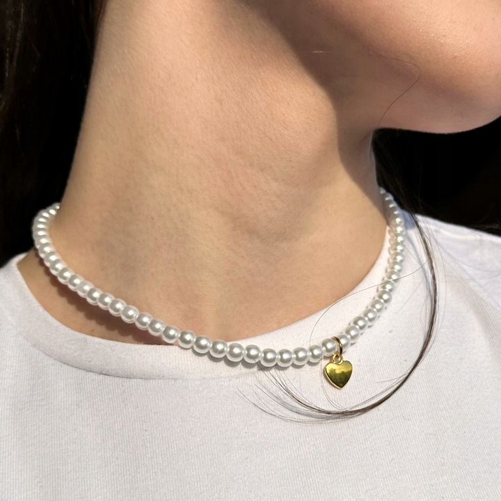 NASZYJNIK z PEREŁEK PEREŁ z ZAWIESZKĄ SERCA SERCE SERUSZKO DAMSKI ELEGENCKI